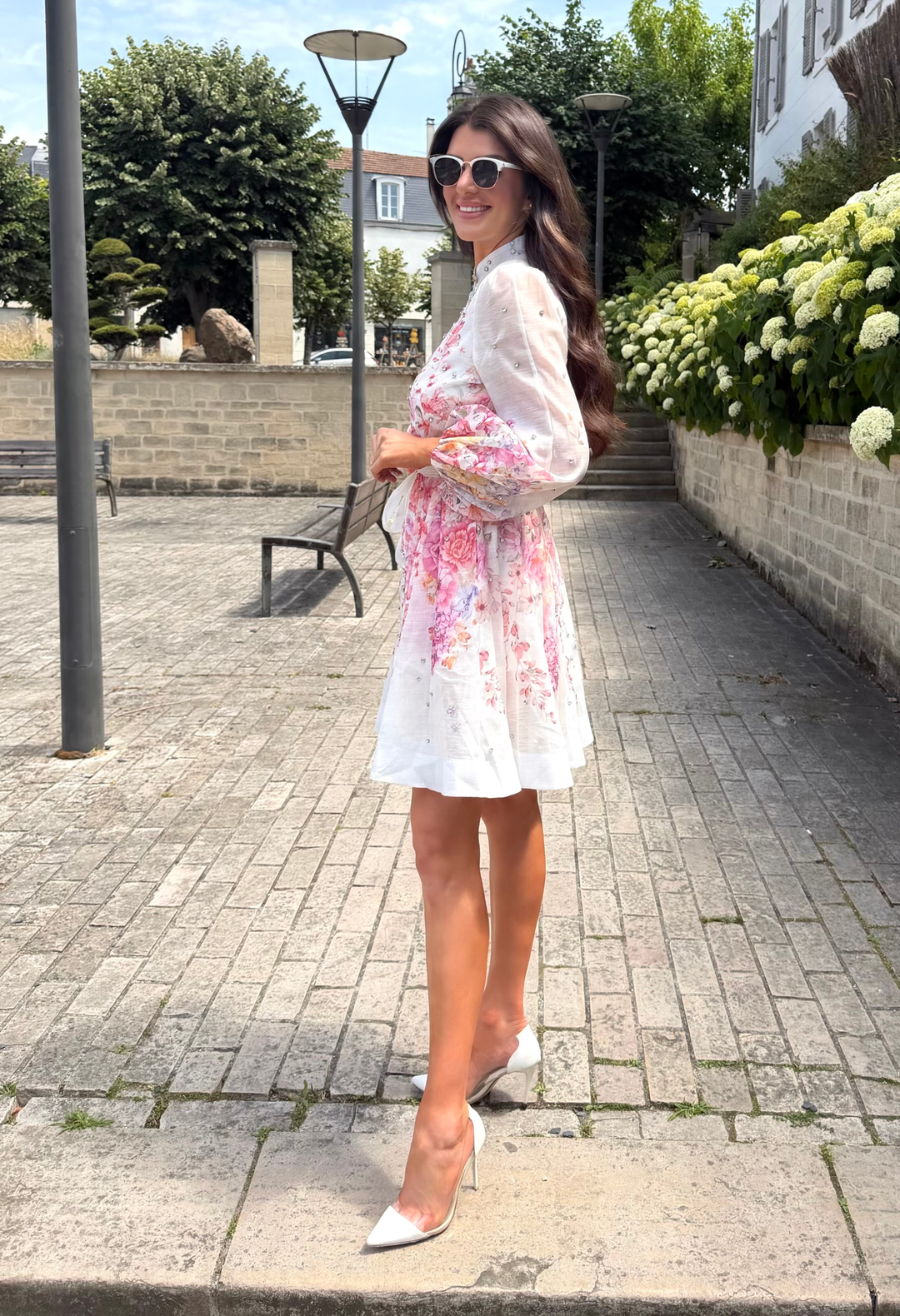 Floral and Diamante Belted Short Dress