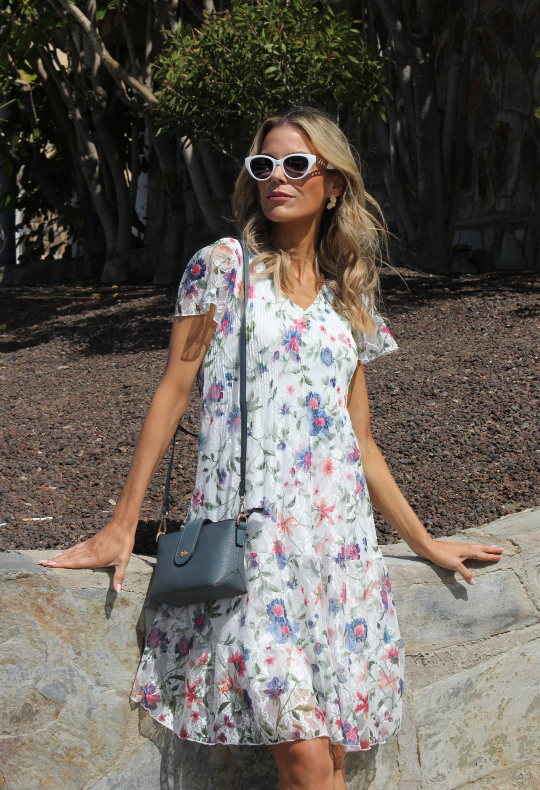 Floral Print Lace Short Dress