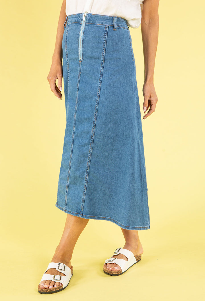A Line Denim Midi Skirt