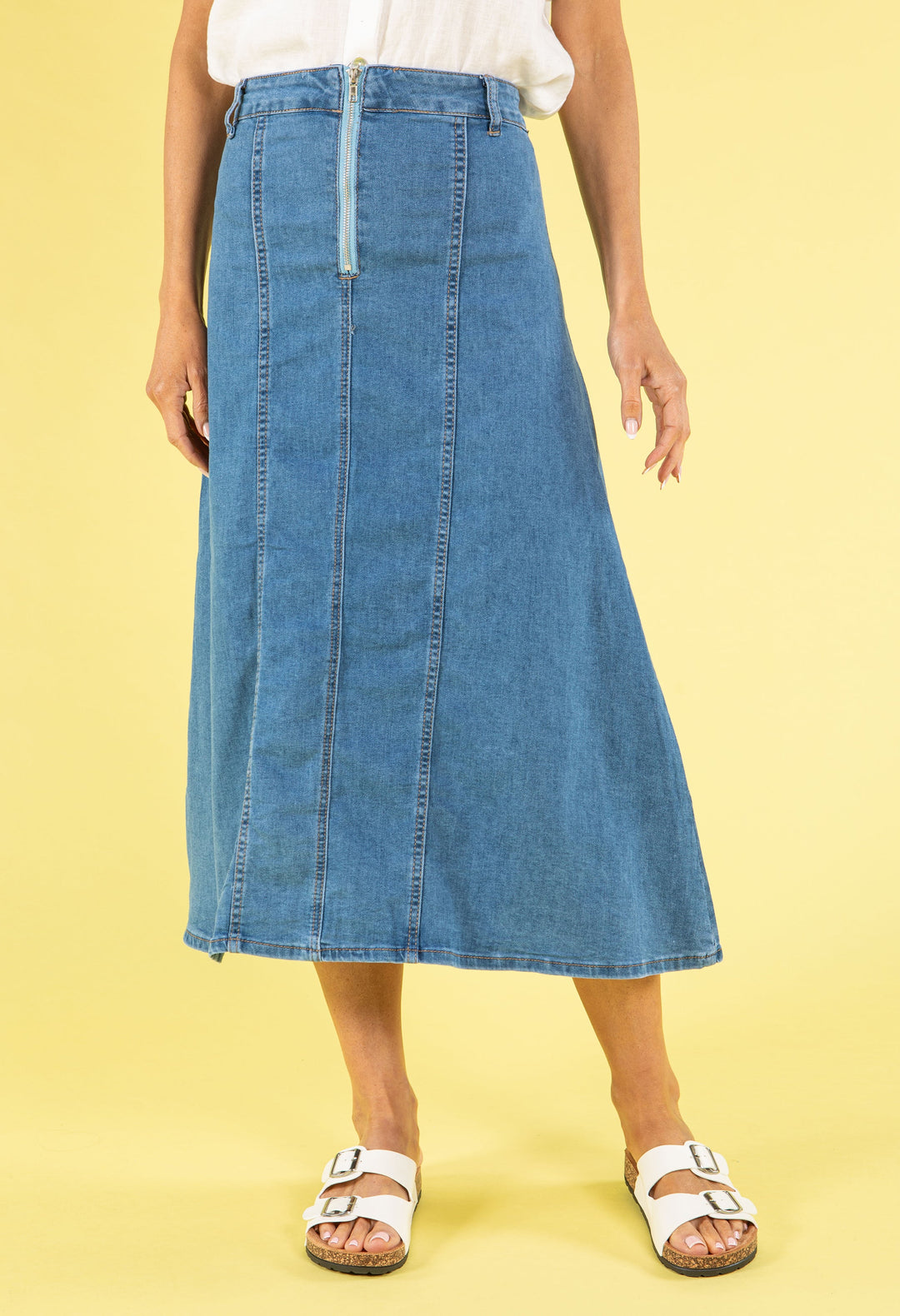 A Line Denim Midi Skirt