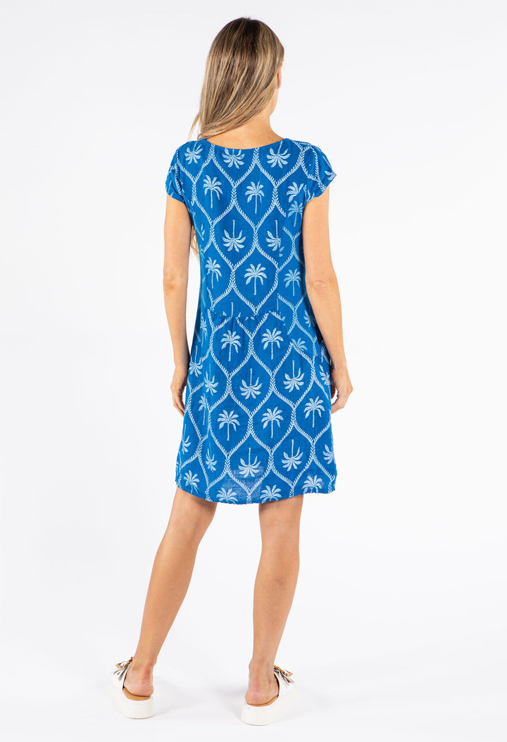 Palm Print Linen Dress