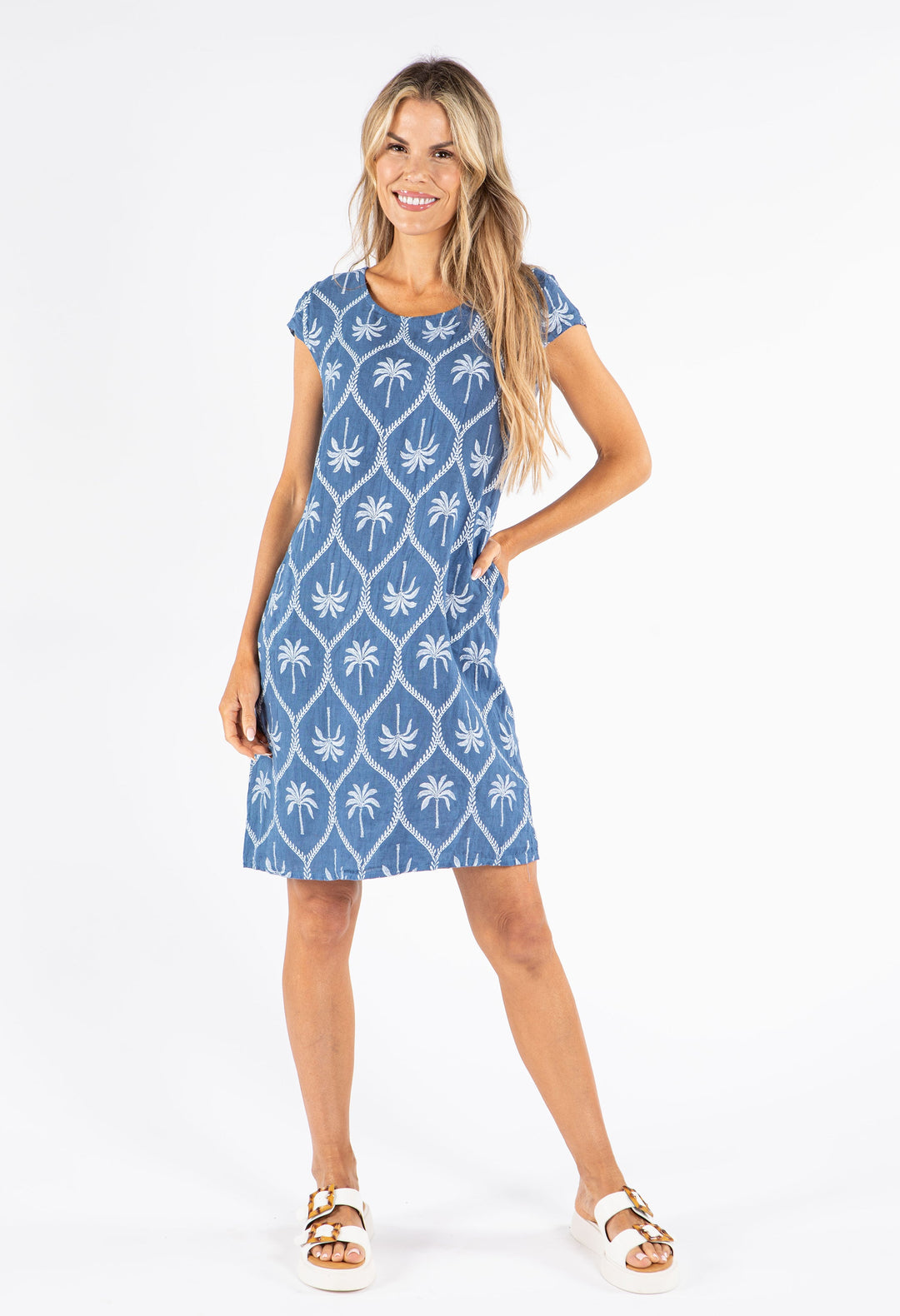 Palm Print Linen Dress
