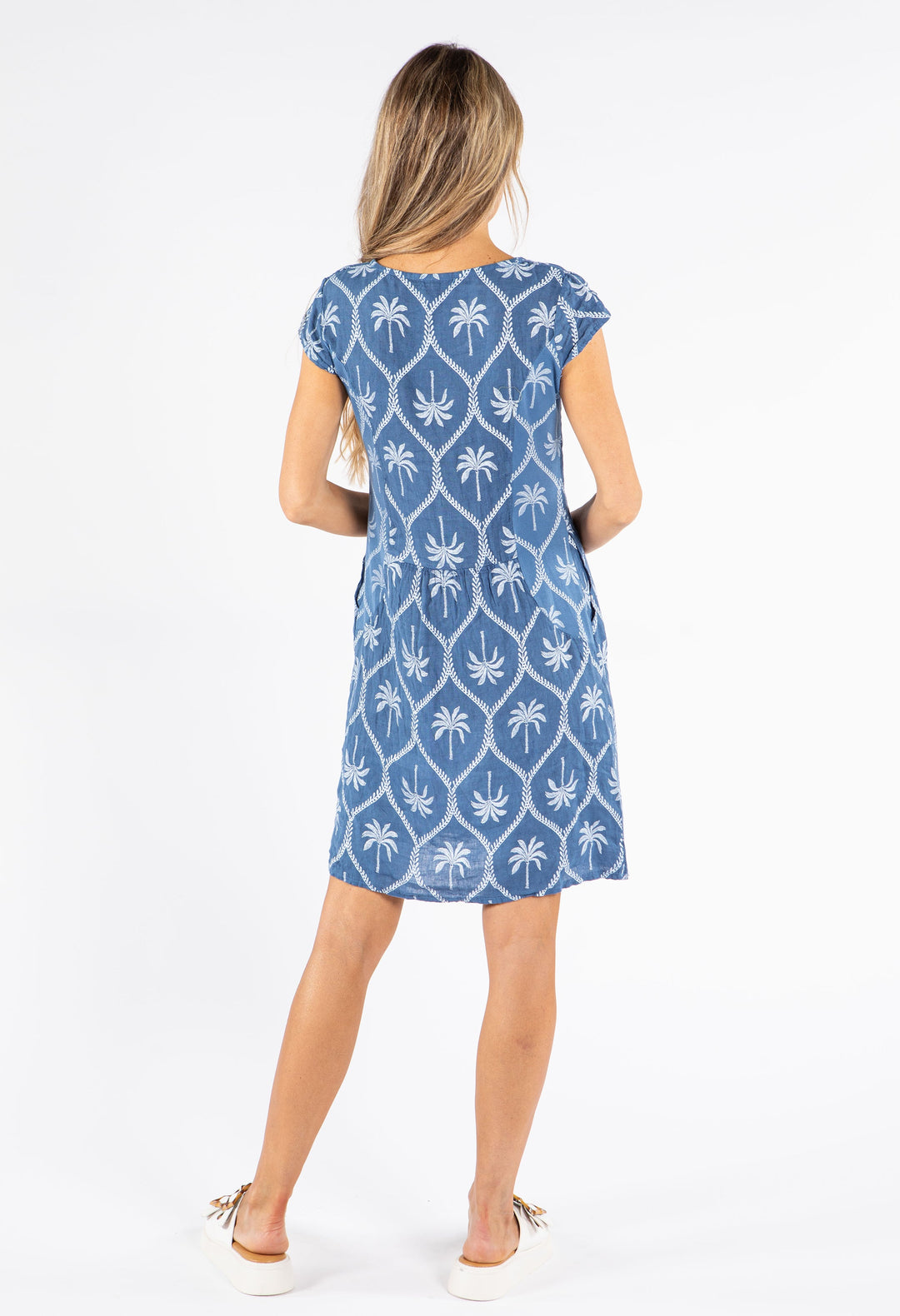 Palm Print Linen Dress