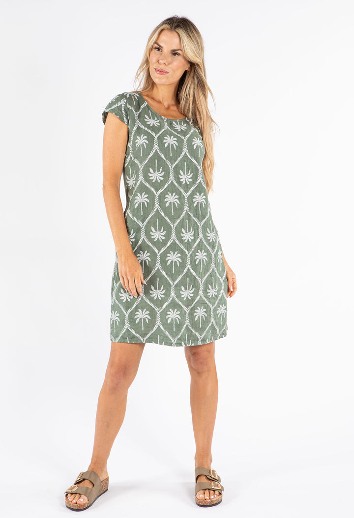 Palm Print Linen Dress