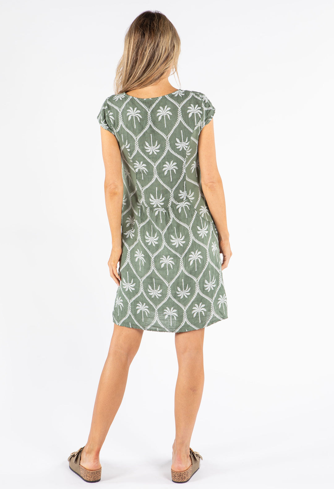 Palm Print Linen Dress