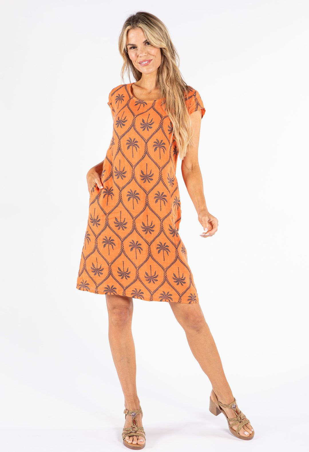 Palm Print Linen Dress
