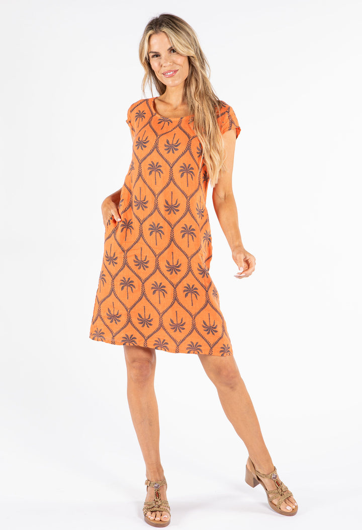 Palm Print Linen Dress