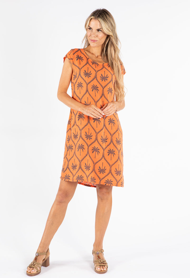 Palm Print Linen Dress