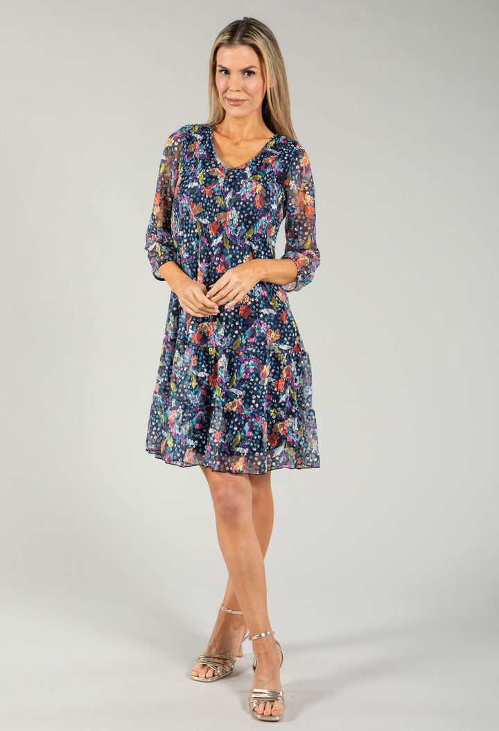 Plisse Pleated Floral Lace Dress