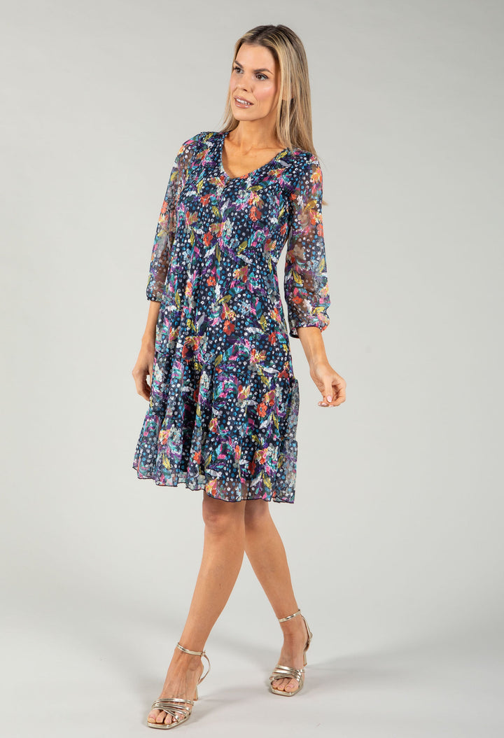 Plisse Pleated Floral Lace Dress