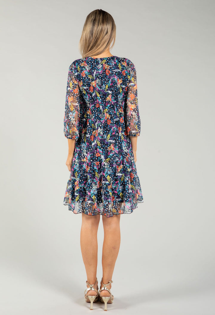 Plisse Pleated Floral Lace Dress