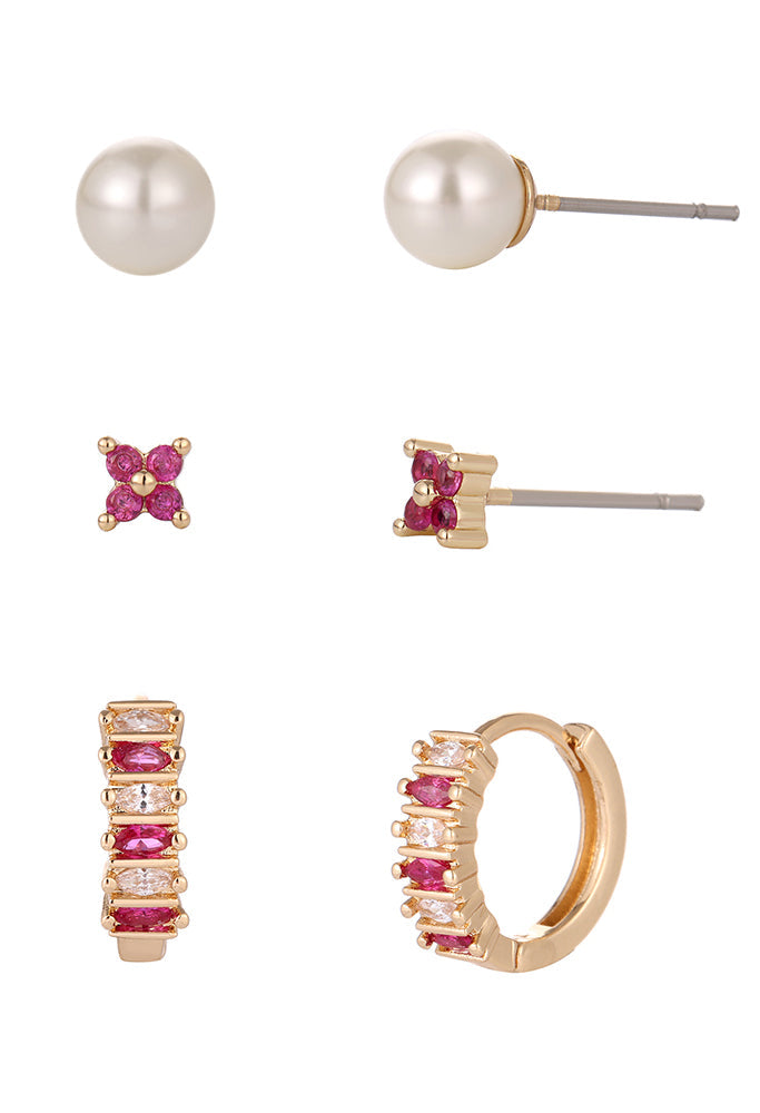 Fuchsia Studded Multi-Pack of Earrings