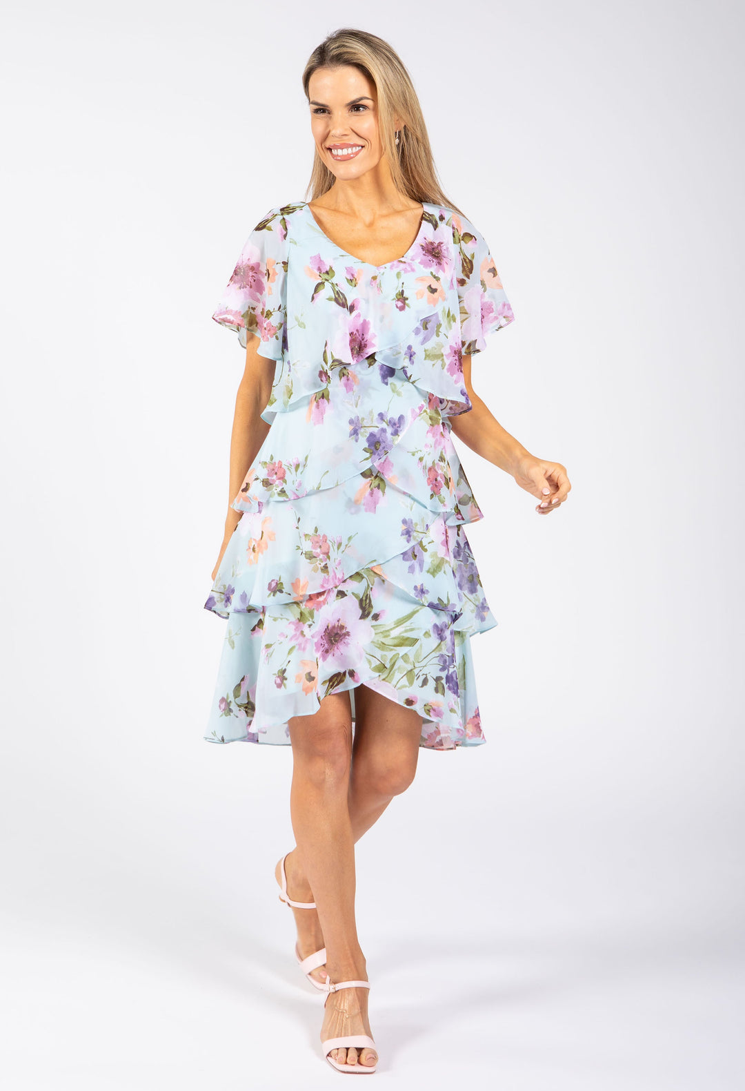 Floral Print Chiffon Short Dress