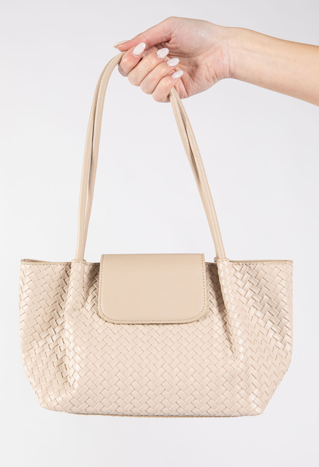 Woven Faux Leather Shopper Bag