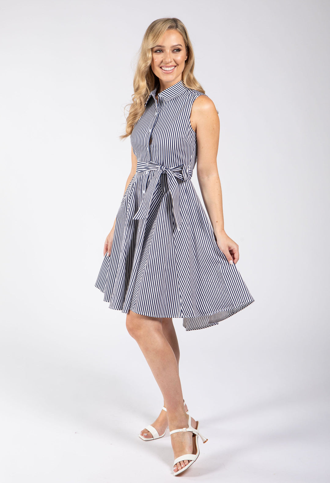 Sleeveless Striped Shirt Dress