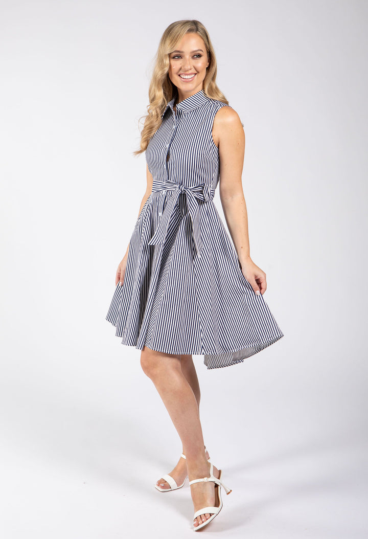Sleeveless Striped Shirt Dress
