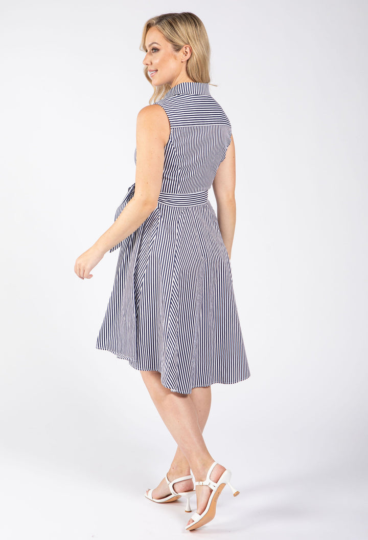 Sleeveless Striped Shirt Dress