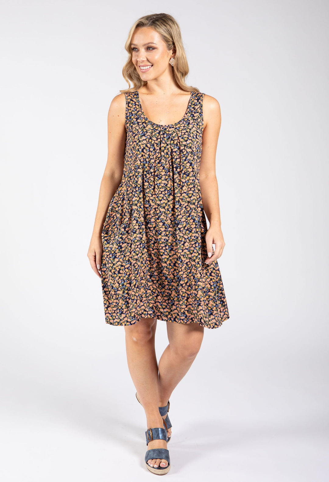 Ditsy Print Sleeveless Dress