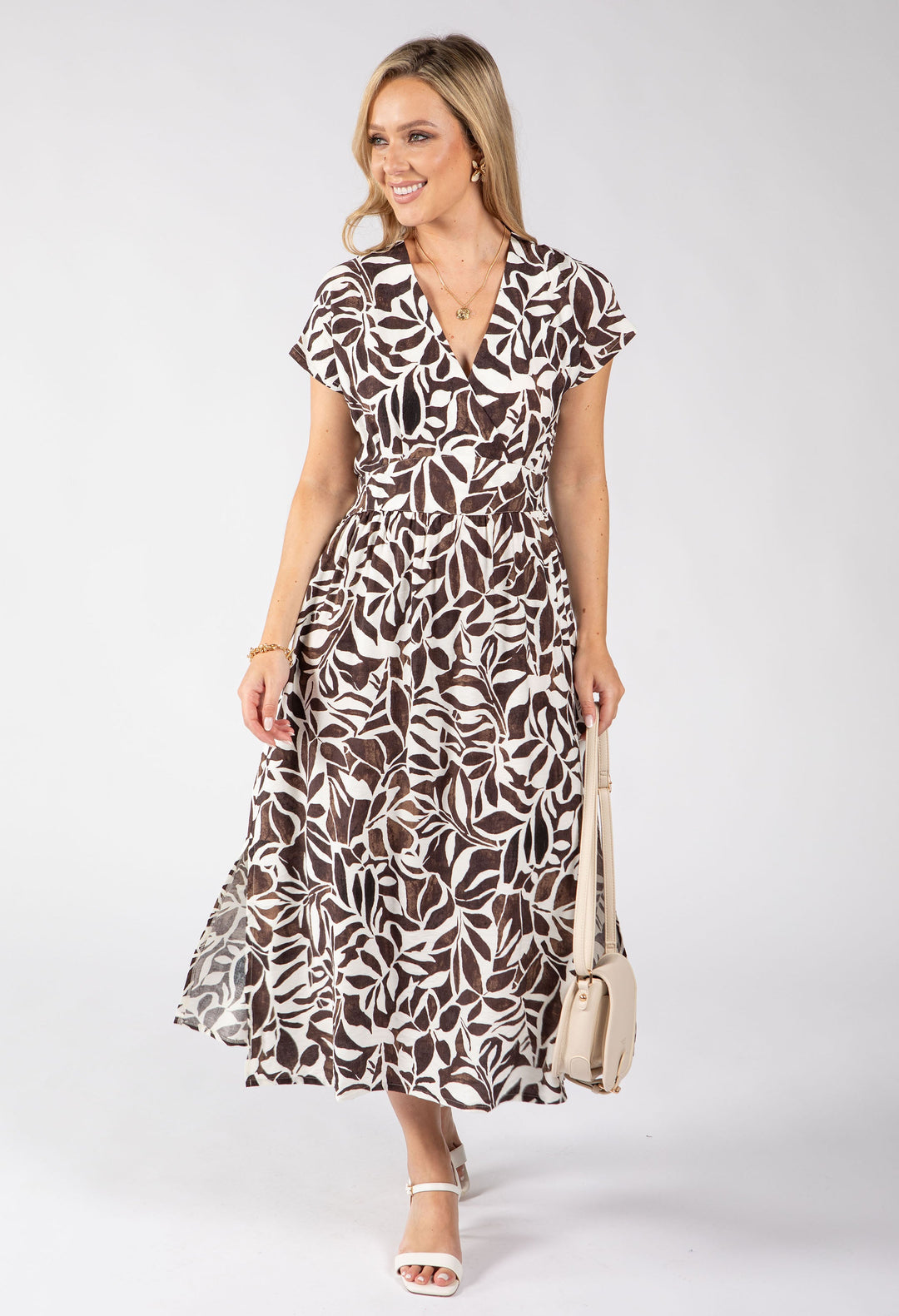 Kiki Leaf Print Midi Dress