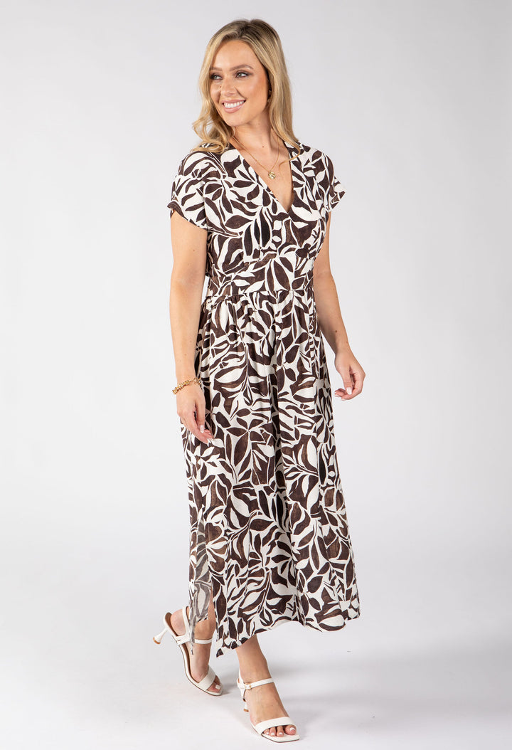 Kiki Leaf Print Midi Dress
