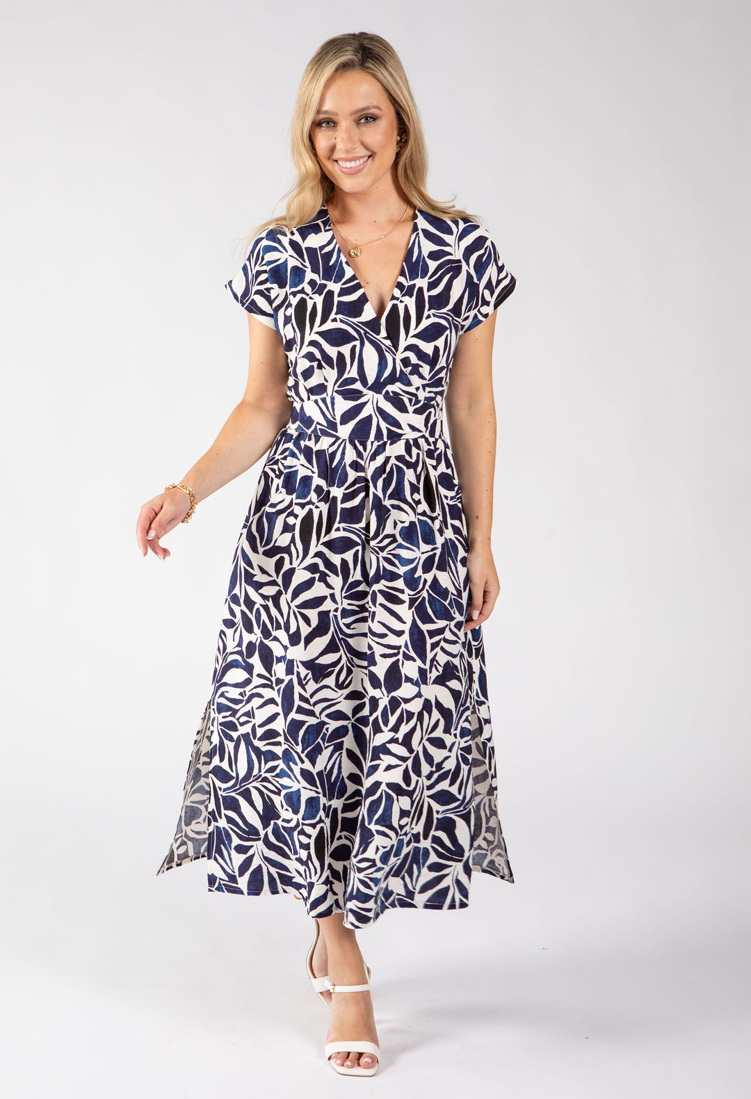 Kiki Leaf Print Midi Dress