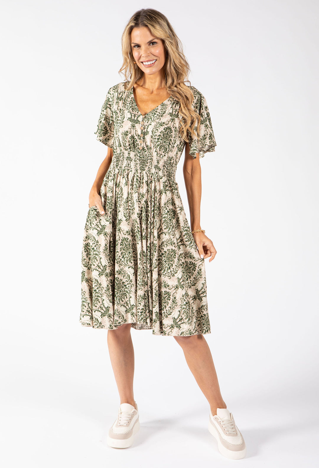 Vine Print Midi Dress