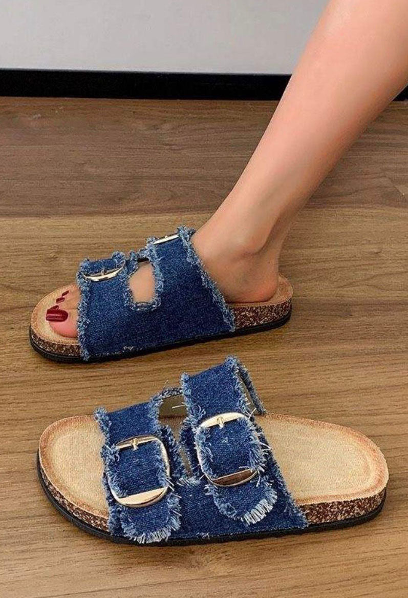 Denim Double Strap Sandal