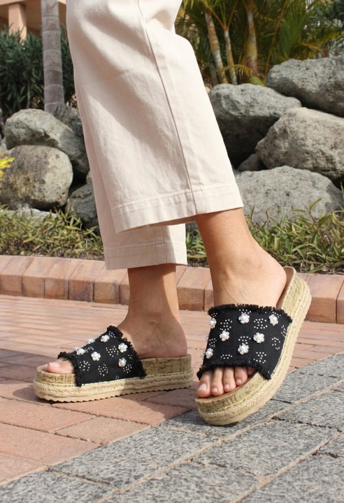Studded Denim Slide