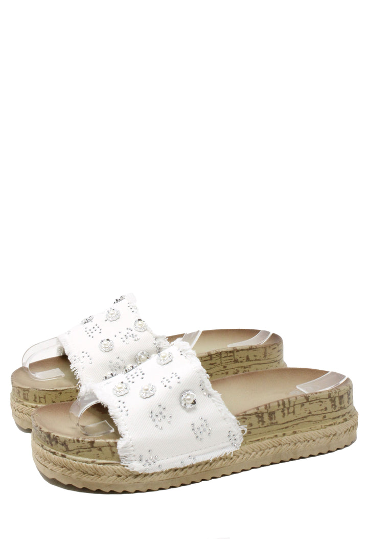 Studded Denim Slide