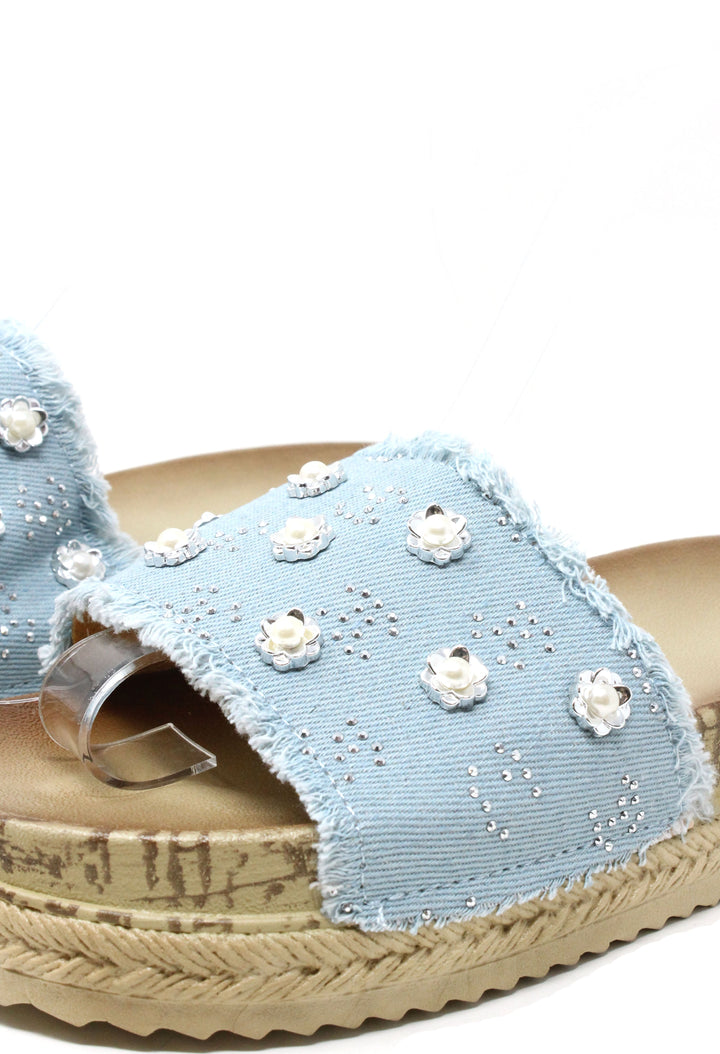 Studded Denim Slide
