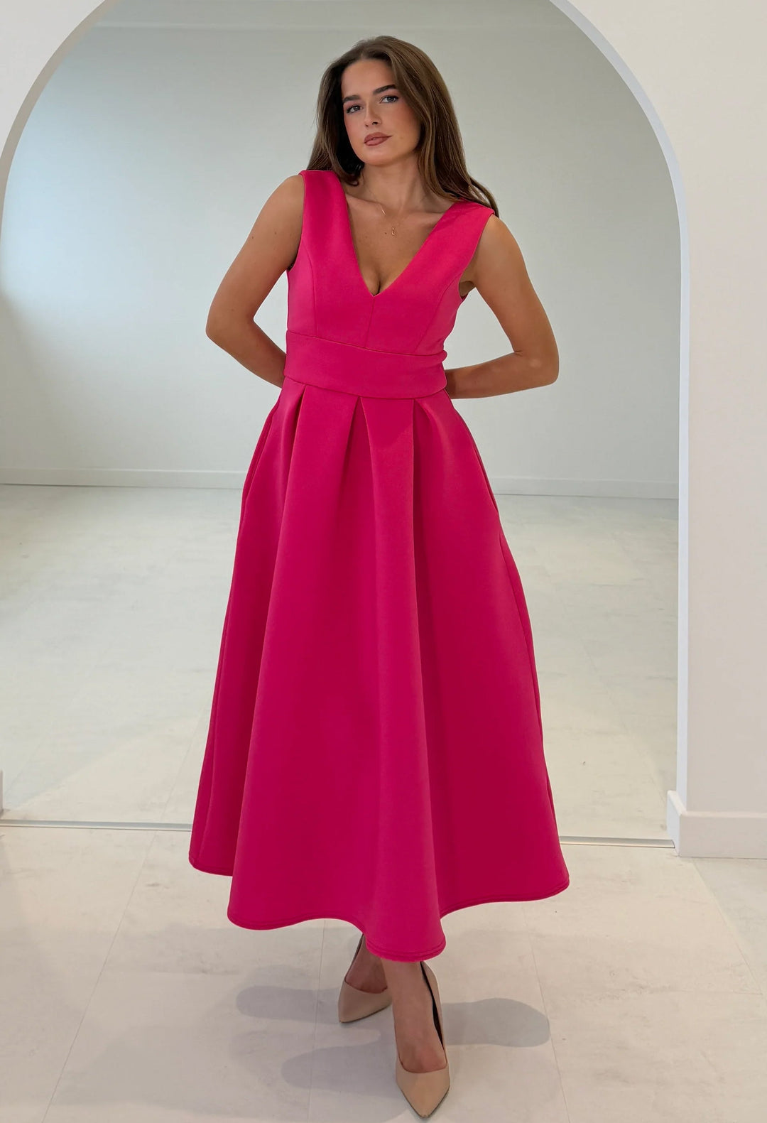 Bethany V-Neck Skater Midi Dress