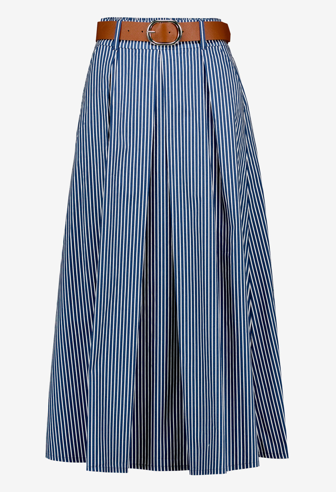 Striped Belted Midi Skirt