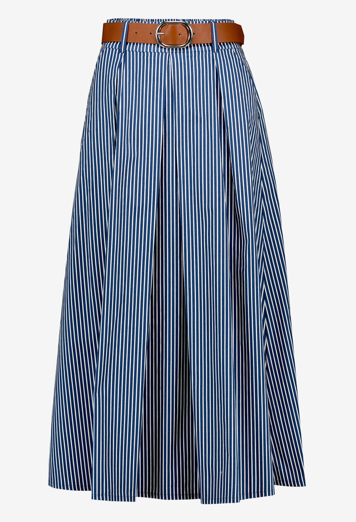 Striped Belted Midi Skirt