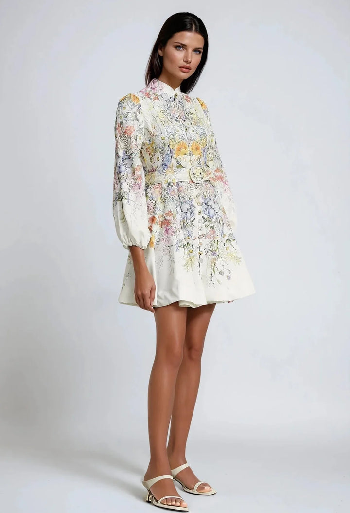 Floral Print Belted Short Dress