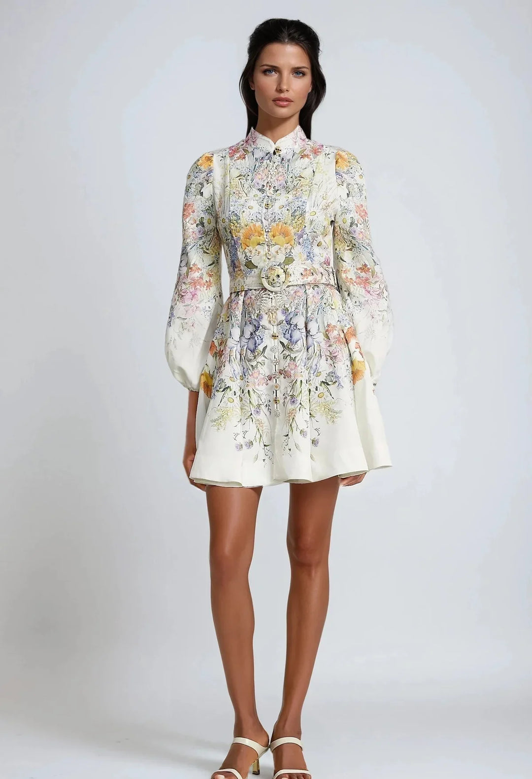 Floral Print Belted Short Dress
