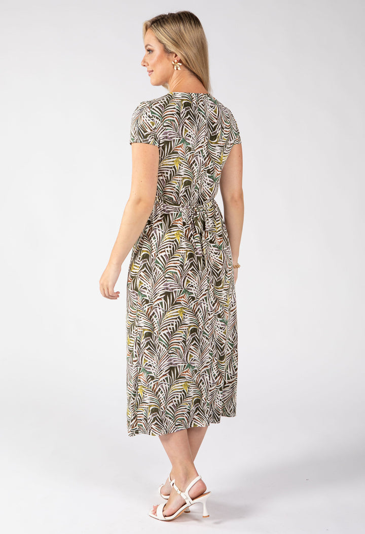 Apple Front Knot Palm Print Dress