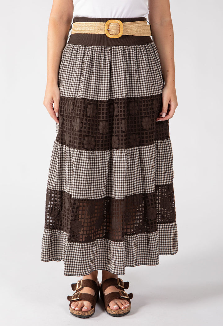 Gingham & Lace Midi Skirt