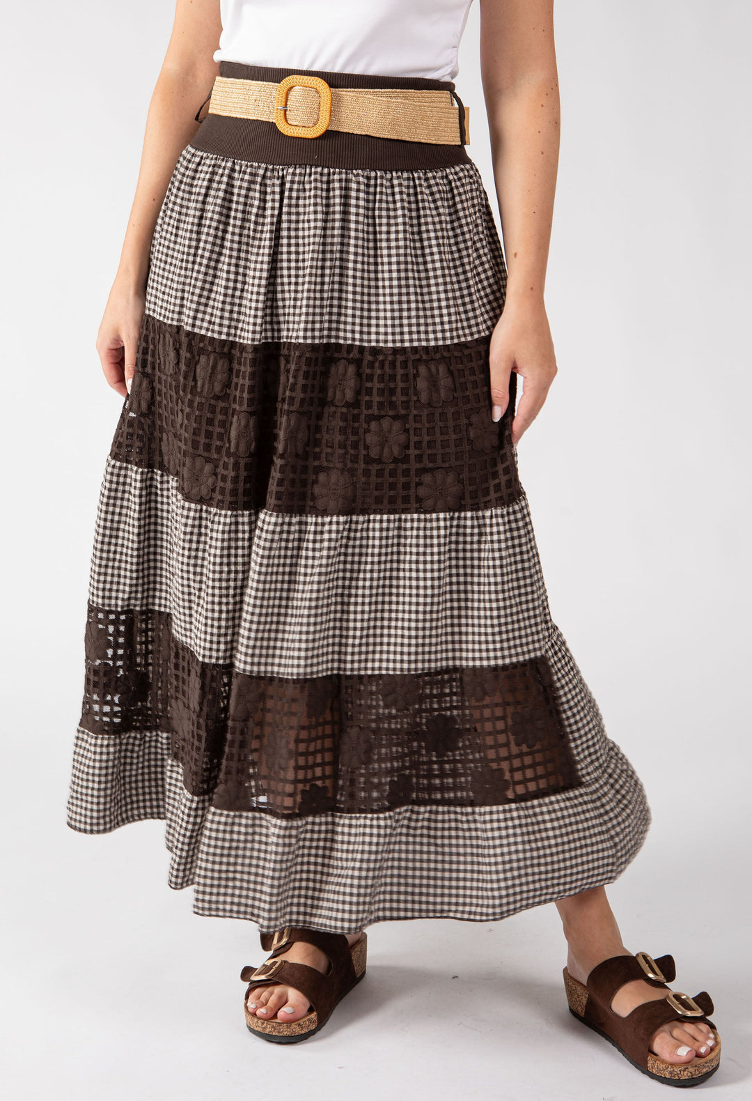 Gingham & Lace Midi Skirt