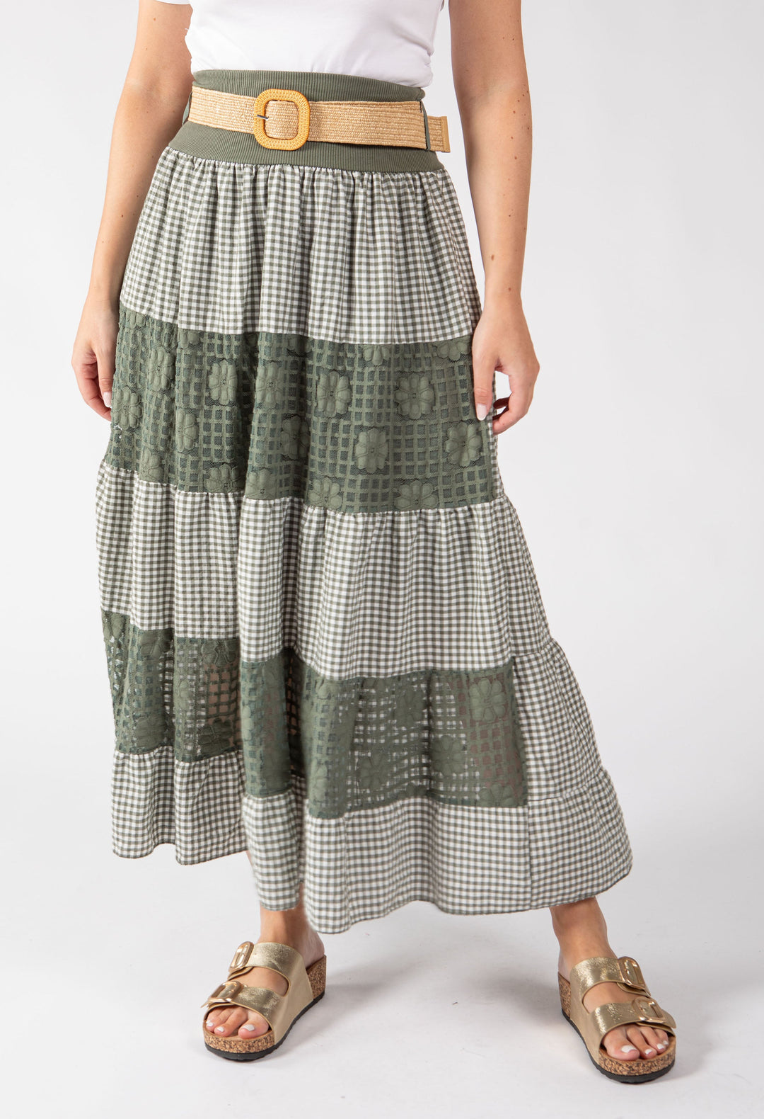 Gingham & Lace Midi Skirt