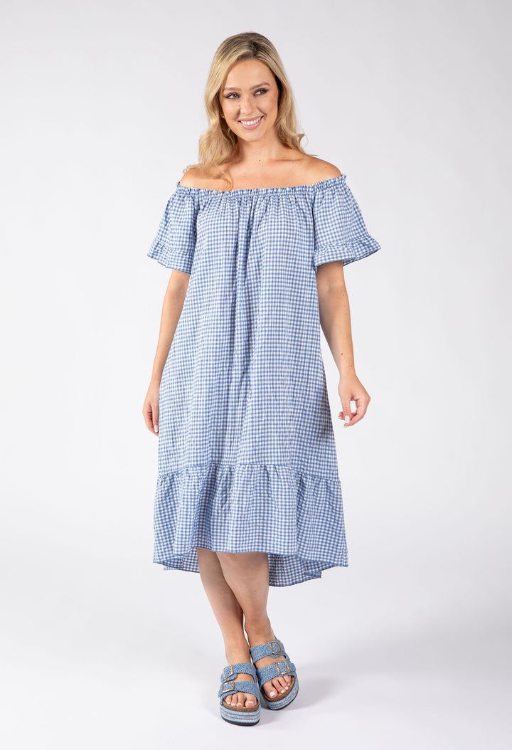 Off the Shoulder Gingham Dress