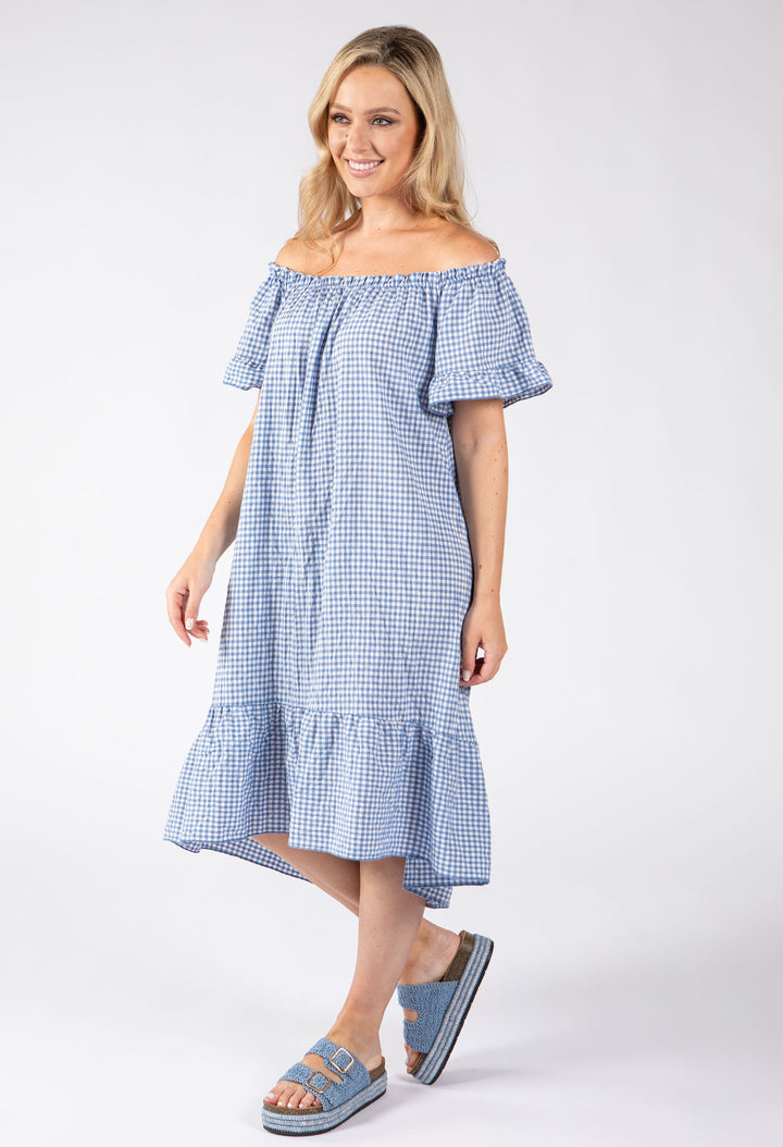 Off the Shoulder Gingham Dress