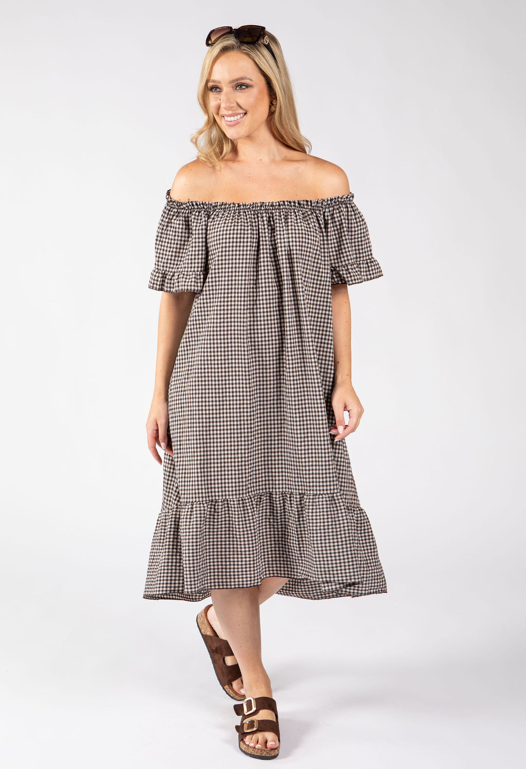 Off the Shoulder Gingham Dress