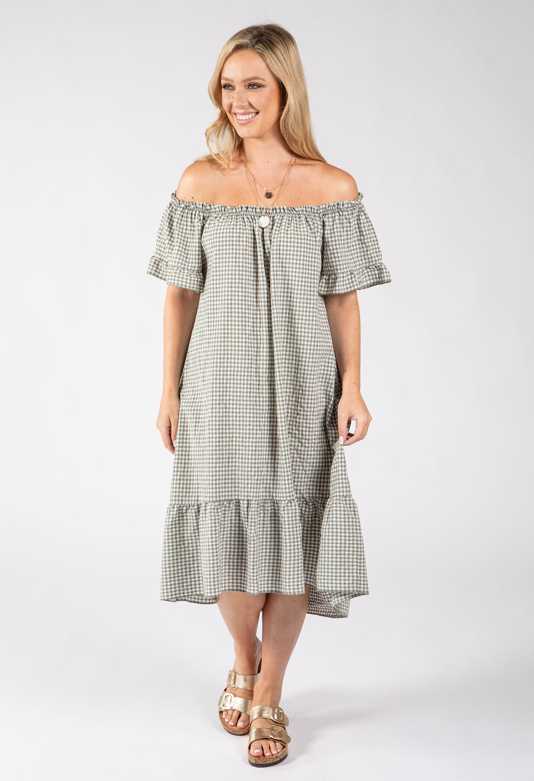 Off the Shoulder Gingham Dress