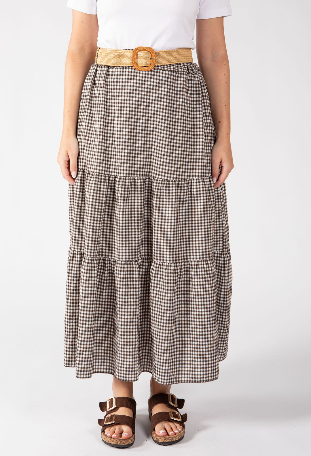 Gingham Tiered Midi Skirt