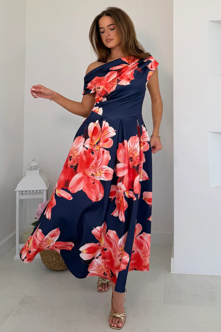 Betty Asymmetric Floral Print Midi Dress