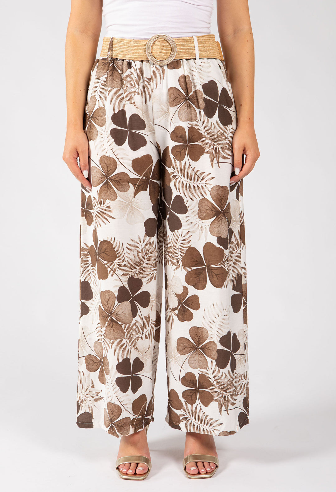 Palm Print Belted Trousers