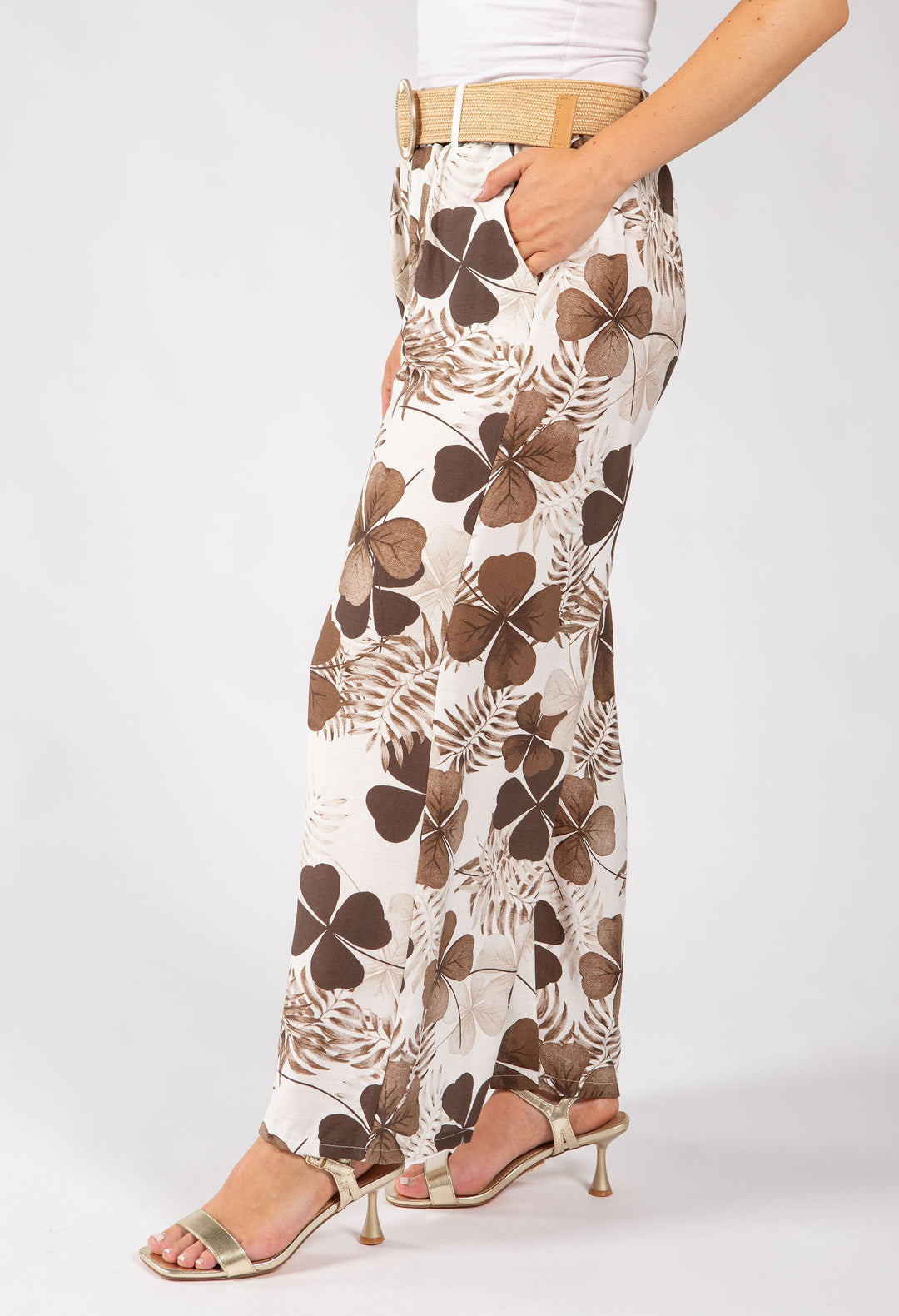 Palm Print Belted Trousers