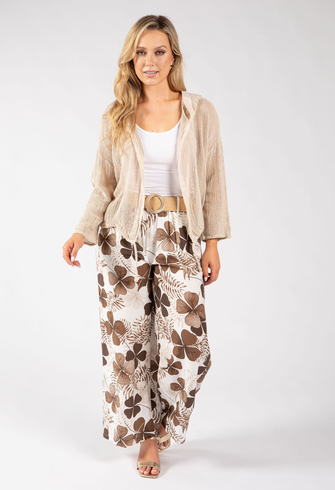 Palm Print Belted Trousers
