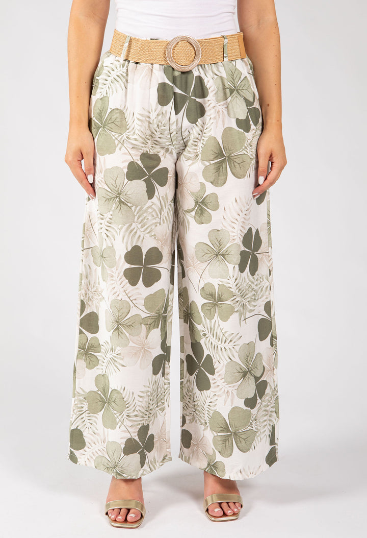 Palm Print Belted Trousers