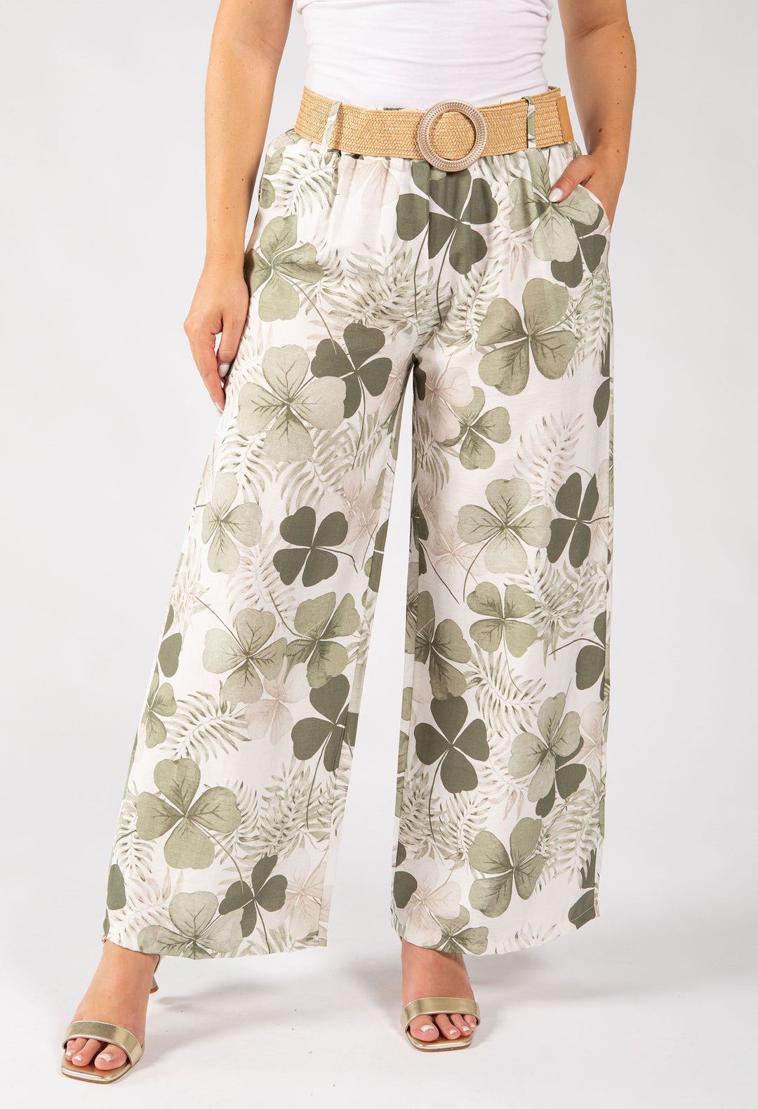 Palm Print Belted Trousers